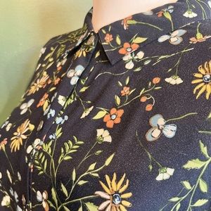 Floral Vintage J. Jill Button-up Long Sleeve Cotton-Blend Shirtdress